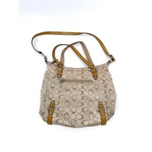 Coach Signature Monogram Canvas Yellow Patent Leather Tote Bag F17580 Beige Tan